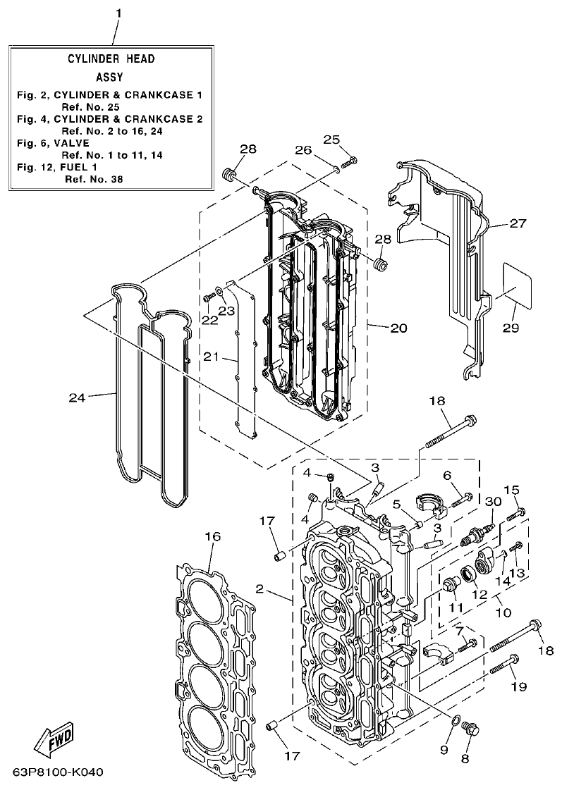 Yamaha F150BET, FL150BET CYLINDER & CRANKCASE 2 parts diagram